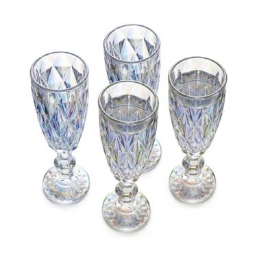 Imagem de MHLEGO Conjunto de 4 taças de vidro iridescente, taças de champanhe brilhantes coloridas com padrão de diamante 161 g, copos de uísque decorativos de cristal, cálice de presente criativo, copos de