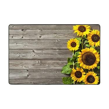 Imagem de Zeraoke Tapetes de área de girassol com tema de plantas para sala de estar de 1,2 x 1,8 m, tapete macio e moderno, tapetes felpudos antiderrapantes para decoração de casa, tapete lavável para quarto,