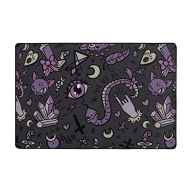 Imagem de Zeraoke Tapetes de área assustadores góticos roxos pretos para sala de estar de 1,2 x 1,5 m, tapete macio e moderno, tapetes felpudos antiderrapantes para decoração de casa, tapete lavável para