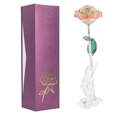 Imagem de Flor de rosa banhada a ouro 24K Presente de florescimento eterno artificial para o Dia dos Namorados Dia das Mães Decoração de casamento Base de resina de proteína de rosa natural