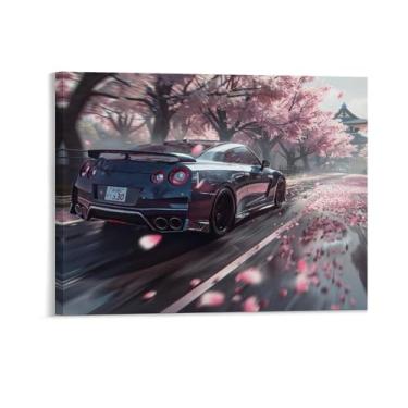 Imagem de HouLaiZhe R35 Carro Esportivo Flor de Cerejeira Posters Tela Estética Sala Decoração de Parede Impressões Galeria Sala Decoração de Parede para Quarto Sala de Estar Escritório 11 x 14 polegadas (28 x