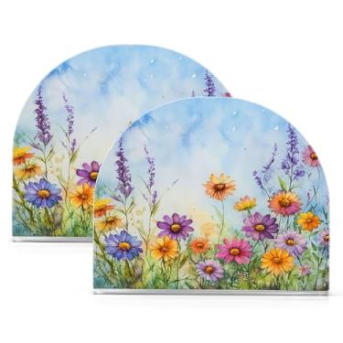 Imagem de Wassud Porta-guardanapos de acrílico colorido de flores silvestres, dispensador de guardanapo de papel moderno em forma de U para mesa, cozinha, sala de jantar, bancada 2 peças (comporta 50-60