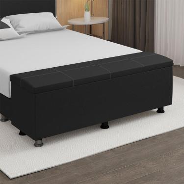 Imagem de Baú Sapateira Estofada Casal King Size 195 Cm Terra Corino Skybox Cor Preto