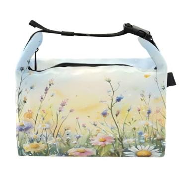 Imagem de STAYTOP Linda lancheira de flores silvestres com fivela, lancheira isolada para meninos e meninas, lancheira térmica para trabalho escolar