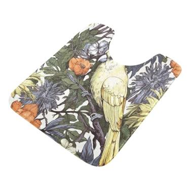 Imagem de Burbuja Tapete de banheiro vintage papagaio, tapete de banho absorvente de pelúcia macio, base antiderrapante para piso de banheiro, oval em forma de U