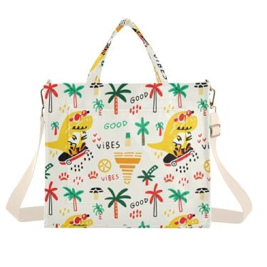 Imagem de Burbuja Sacola feminina de dinossauros de desenho animado, bolsa tiracolo de veludo cotelê para compras, trabalho, viagens, Dinossauros de desenho animado, Medium