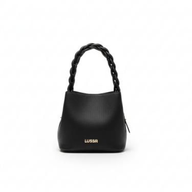 Imagem de Bolsa Feminina Transversal com Alça Trançada, Couro Sintético, Preta, 14x16x25 cm, 433g, com Alça Ajustável