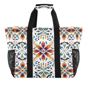 Imagem de STAYTOP Bolsa de praia grande com azulejos de cerâmica retrô estilo mexicano para mulheres e homens, à prova d'água à prova de areia, bolsa de praia para piscina, academia, mercearia, viagem