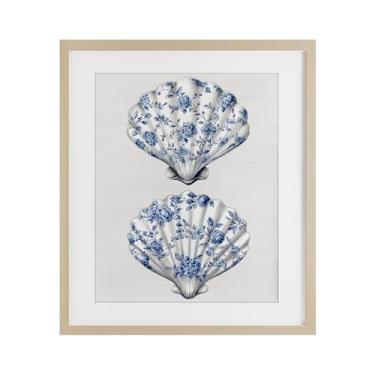 Imagem de Stupell Industries Delicate Toile Seashells Birch Impressão emoldurada sob vidro, design por Lettered and Lined, 16 x 13