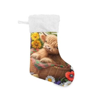 Imagem de STAYTOP Meias de Natal de vaca Highland marrom fofas 1 peça, meias grandes de Natal, decorações de presente e suprimentos de festa, usadas para decoração de lareira, meias de decoração de árvore de