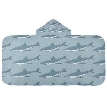 Imagem de Burbuja Toalha de banho com capuz Sharks para crianças, toalha de praia de pelúcia macia absorvente para meninas e meninos 3-10 anos, 61 x 127 cm