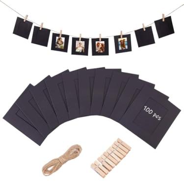 Imagem de DICOSMETIC 100 conjuntos de porta-retratos de papel 9,5 x 9,5 cm banner para exibição de fotos com clipes, molduras de papelão preto, cordão de parede para decoração de casa, escritório, festa