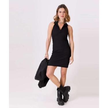 Imagem de Vestido Feminino Frente Única Canelado Marisa-21067, Preto, G