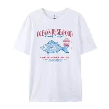 Imagem de Camiseta Feminina Oversized Vintage Com Estampa De Frutos Do Mar, Esti