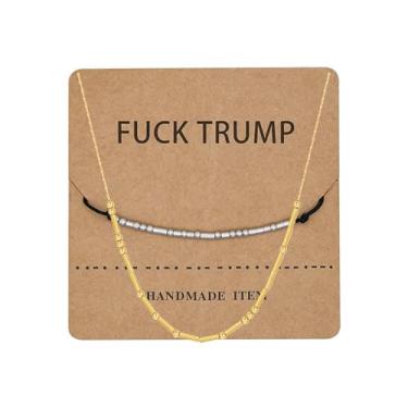 Imagem de BlingNook Pulseiras Fck Trump Morse Code para mulheres, cartão de presente, ativista, político, para amigos, contas, adultos, amizade, dois tons, empilháveis, pulseiras inspiradoras joias, One Size