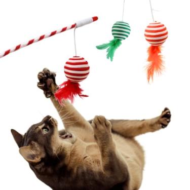 Imagem de Varinha de Brincar com Gatos Bolinha e Pena Colorido - Cor: sortida