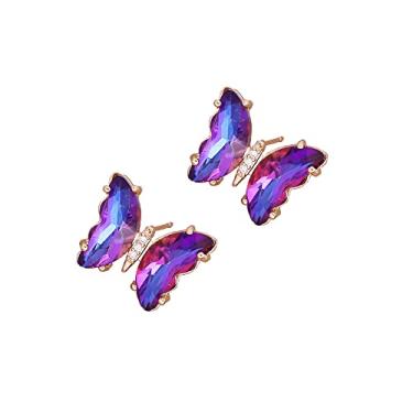 Imagem de Locrccl Brincos de borboleta coloridos vintage boêmio esmaltado zircônia cúbica borboleta bonito declaração estética brincos para mulheres joias presentes de dia das mães, Metal, Sem pedra preciosa