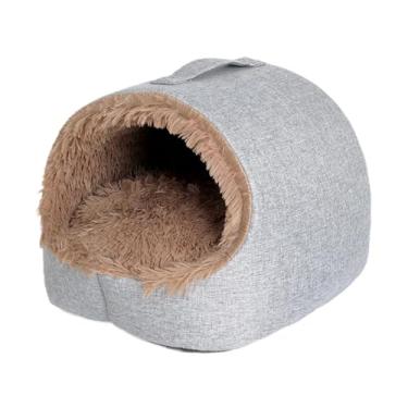 Imagem de Fenteer Toca para gatos e filhotes com alça portátil, fácil de limpar, antiderrapante, fechada, com forro removível, ideal para cães de pequeno porte, M Light Gray