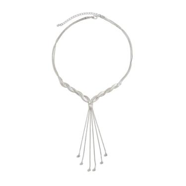 Imagem de Navirix Colar longo de ouro, delicada corrente de osso de cobra, colar de lariat para mulheres, colares simples e grossos torcidos em Y, joias formais ousadas, Large, Liga de aço, Sem Pedra Preciosa