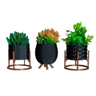 Imagem de Kit de Vasos Cachepot Minimalista Texturas Vasinho Sala Decoração Delicada para Plantinhas Cactus(Preto)