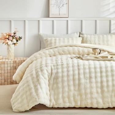 Imagem de Tokokimo Conjunto de edredom queen de lã fofa, reversível ultramacio, de lã pesada, extra quente, com 2 fronhas, para todas as estações, bege