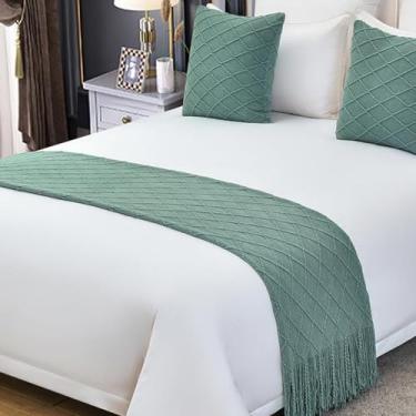 Imagem de JONKMY Lenço de caminho de cama Colchas de malha de malha com borlas proteção de cama macia quarto hotel decoração acento cama king size cobertor cama verde escuro ||60 x 260 cm para cama de 2 m