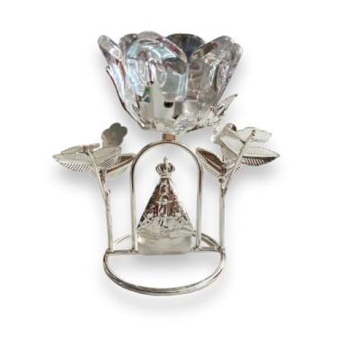 Imagem de Porta Vela Castiçal com Flor de Vidro e Base de Metal, Inclui Mini Vela(Branco)