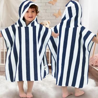 Imagem de Toalhas de poncho infantis com capuz, grandes (2 a 4 anos, 56 x 56 cm) feitas de 100% algodão macio, toalhas com capuz absorventes para meninos, perfeitas para piscina | natação | banho | praia