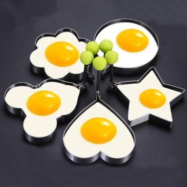Imagem de Conjunto de 5 moldes de ovos – moldes de ovo frito de aço inoxidável para cozinhar café da manhã, panquecas e omeletes – Utensílios de cozinha antiaderentes