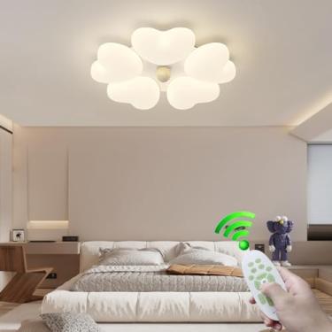 Imagem de Luminária de teto branca para quarto infantil, com intensidade regulável, em formato de flor, estilo simples, 50W, com controle remoto, ideal para sala de jantar, cozinha, café ou bar. Decor