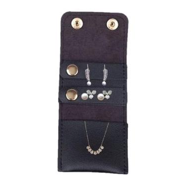 Imagem de Estojo de viagem para joias | Mini caixa dobrável portátil com fivela, organizador de colar de viagem | para colares, brincos, broches, armário, gaveta, bolso