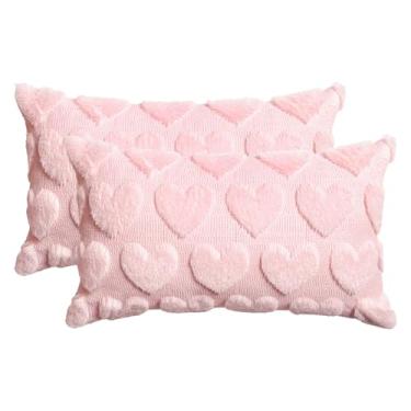 Imagem de AVOIN colorlife Conjunto de 2 capas de almofada rosa coração amor dia dos namorados, 30,5 x 50,8 cm, decoração de casa de casamento, macio, felpa sintética, jacquard para sofá