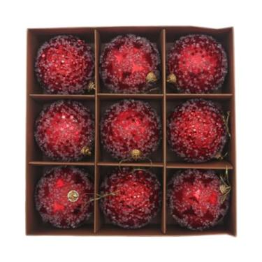 Imagem de Fancyes Conjunto de 9 Enfeites de Natal em Formato de Bola, 8 Cm de Diâmetro, para Pendurar Na Decoração Natalina, Vermelho