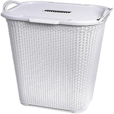 Imagem de Cesto de vime com tampa e espaco para roupa suja, branco, utilitario