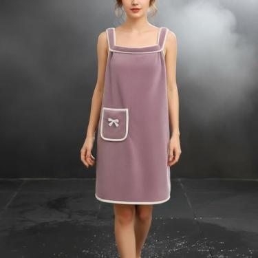 Imagem de Saia de banho envolvente com botões seguros, envoltório de toalha de lã coral macio absorvente (bege)