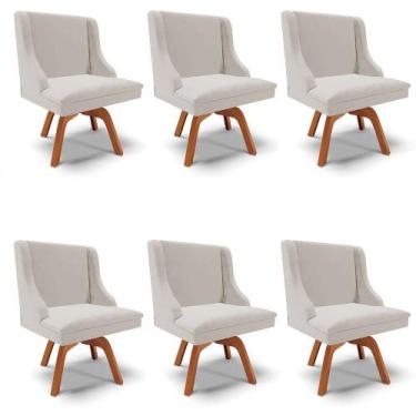 Imagem de Kit 06 Cadeiras de Jantar Liz Veludo Cinza Base Giratória de Madeira M