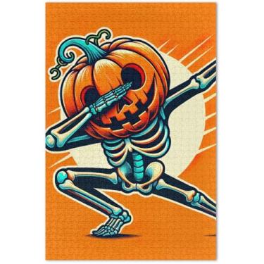Imagem de Quebra-cabeças de 1000 peças de caveira com estampa de abóbora, laranja, 1000 peças, adultos, arte floral, animais, presentes tecnológicos, 75 x 40 cm