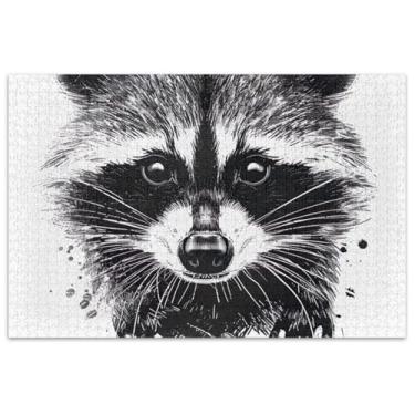 Imagem de Quebra-cabeça fofo guaxinim preto e branco, 500 peças para adultos, brinquedo de arte, exclusivo para adultos, engraçado