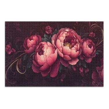 Imagem de Quebra-cabeça Peônias Rosa 1000 peças, quebra-cabeça adulto com letras na parte de trás