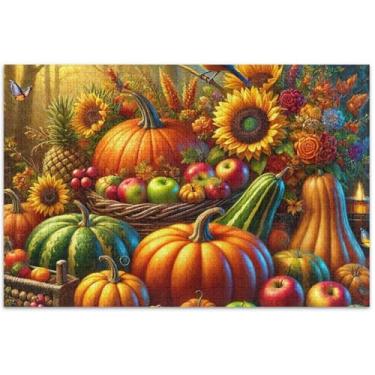 Imagem de Quebra-cabeça de 1000 peças de abóbora outono para adultos pintura animal mordaça presente quebra-cabeça presentes para amantes de quebra-cabeça, 75 x 40 centímetros