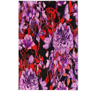 Imagem de Quebra-cabeça de flores vermelhas roxas pretas 1000 peças para adultos, jogos engraçados, presentes técnicos, quebra-cabeças grandes, estampa de flores, animais, 1000 peças, 75 x 50 cm