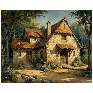Imagem de Kit de pintura de berloque de casa de campo por números para adultos - Pintura de campo DIY em tela 40 x 50 cm, conjunto de tinta acrílica, adequado para iniciantes, ideal para decoração de casa ou