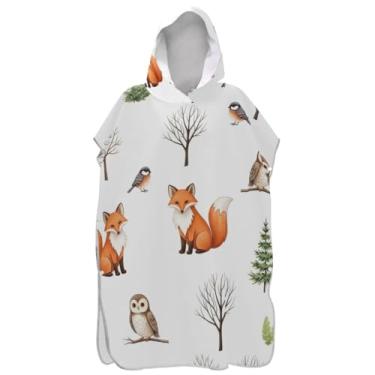 Imagem de Joisal Roupão branco com estampa de coruja de raposa fofa para adultos, poncho de surfe, com capuz, toalha para natação, ponchos de praia leves para homens