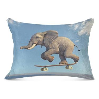 Imagem de Capa de almofada grande felpuda de arte de skate de elefante engraçada com zíper longo fronhas King Queen padrão extra macias, tamanho do corpo, 53 cm x 137 cm