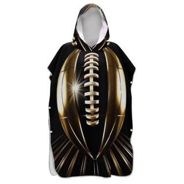 Imagem de Poncho de surfe para adultos trocador de roupa de banho com capuz bonito leve com estampa de futebol dourado unissex poncho adulto com capuz