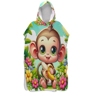 Imagem de Joisal Poncho de surfe para adultos trocador de roupa de praia com capuz toalha de banho absorvente bonito macaco banana poncho masculino com capuz