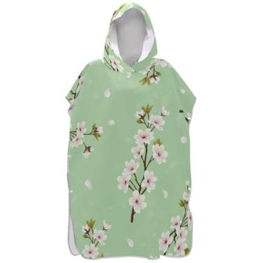 Imagem de Joisal Roupão de mudança de flores brancas verde pastel para adultos, poncho de surfe, ponchos de praia vestíveis para homens, toalha de banho com capuz de praia