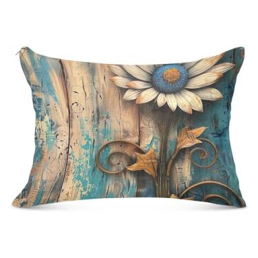 Imagem de Capas de travesseiro decorativas grandes de margaridas rústicas de flanela para travesseiro padrão Queen King Capas de travesseiro longas para cama, tamanho do corpo, 53 cm x 137 cm