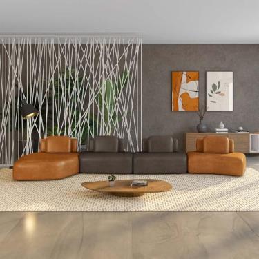 Imagem de Sofá Ilha Sala de Estar Dakota 4 Módulos 626cm Encostos Almofadas Soltas PU Caramelo/Marrom G33 - Gran Belo