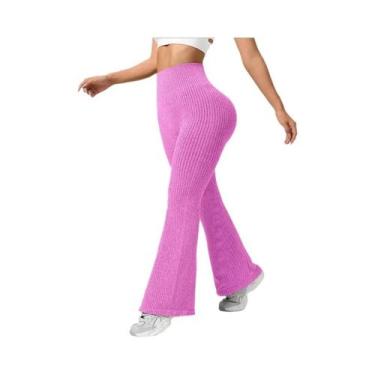 Imagem de Calças Flare Sem Costura De Cintura Alta Para Mulheres, Elásticas, Com